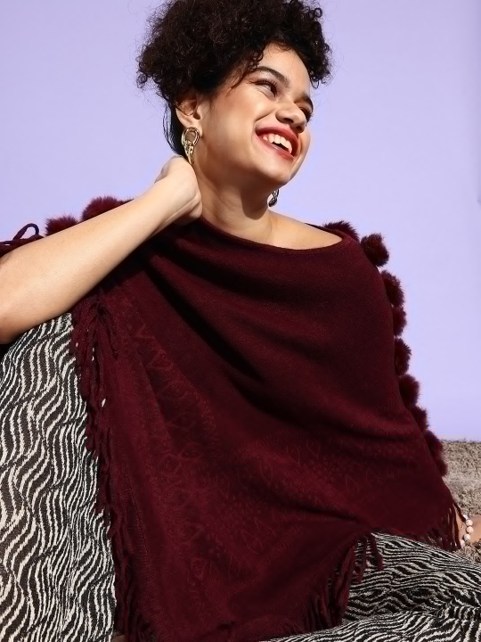 Maroon Tessel Poncho