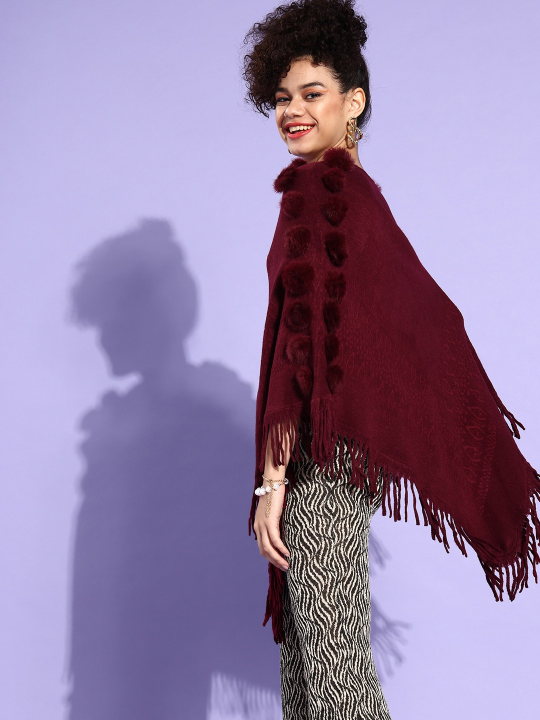 Maroon Tessel Poncho