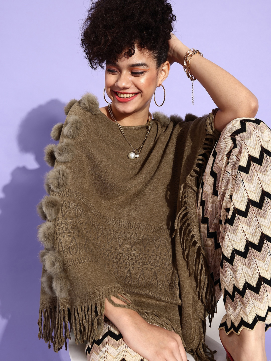 Camel Brown Tessel Poncho