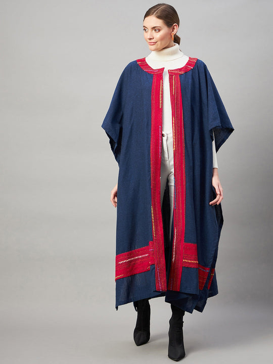 Blue Handloom Long Cape Poncho