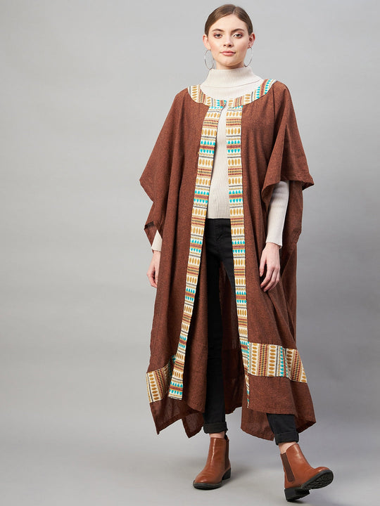 Brown Handloom Long Cape Poncho