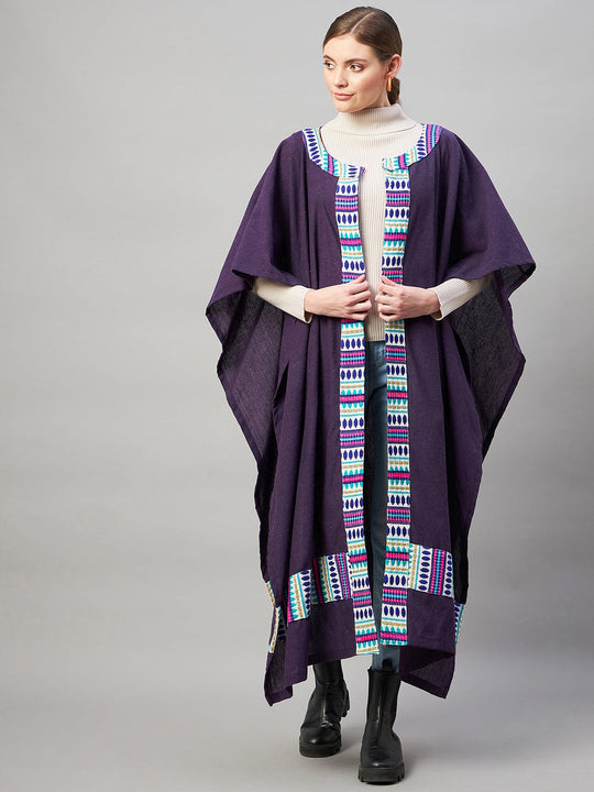 Purple Handloom Long Cape Poncho