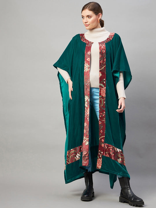 Teal Velvet Long Cape Poncho