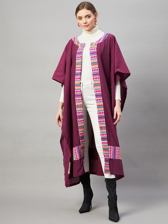 Wine Colour Handloom Long Cape Poncho
