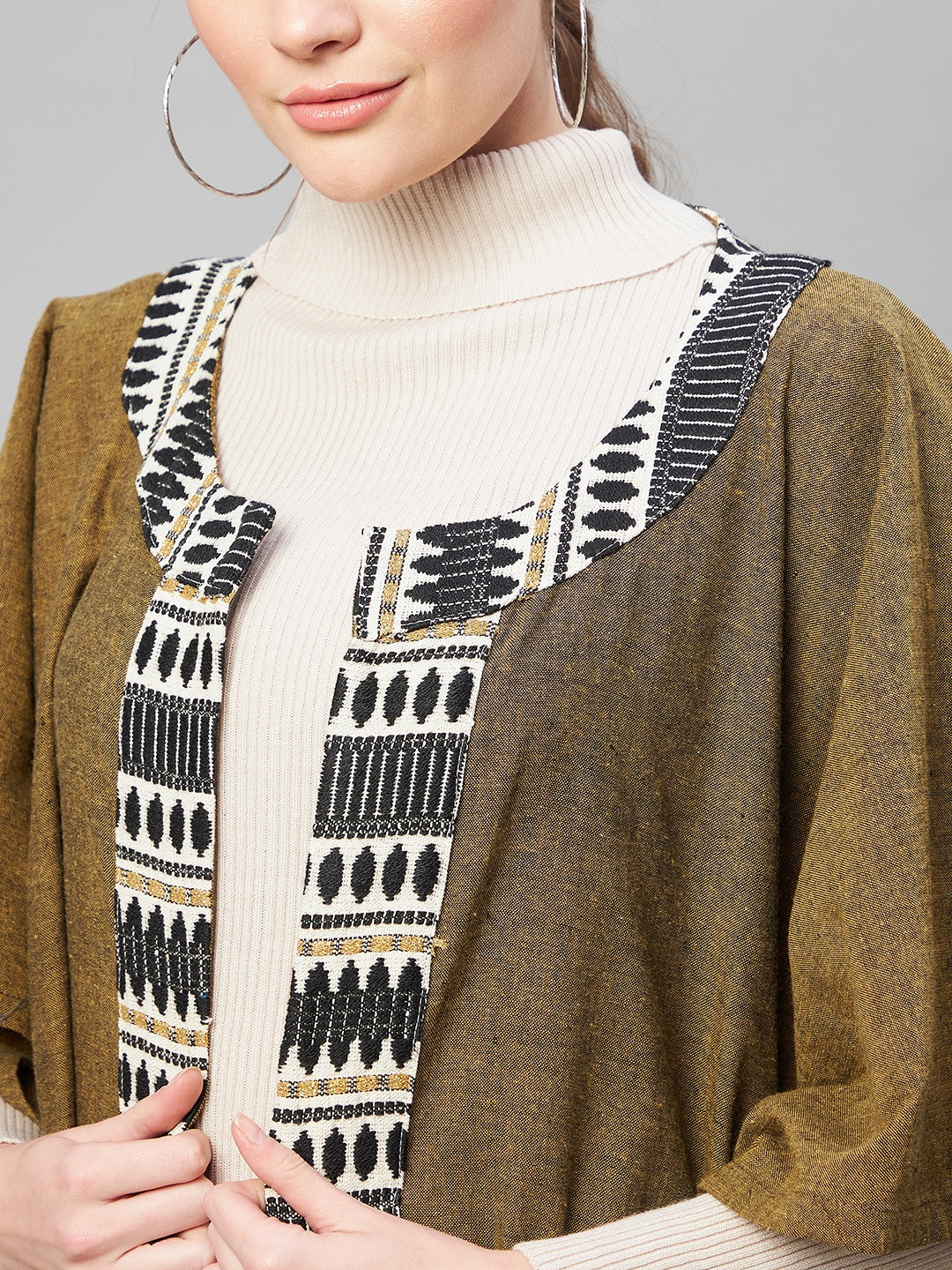 Olive Handloom Long Poncho