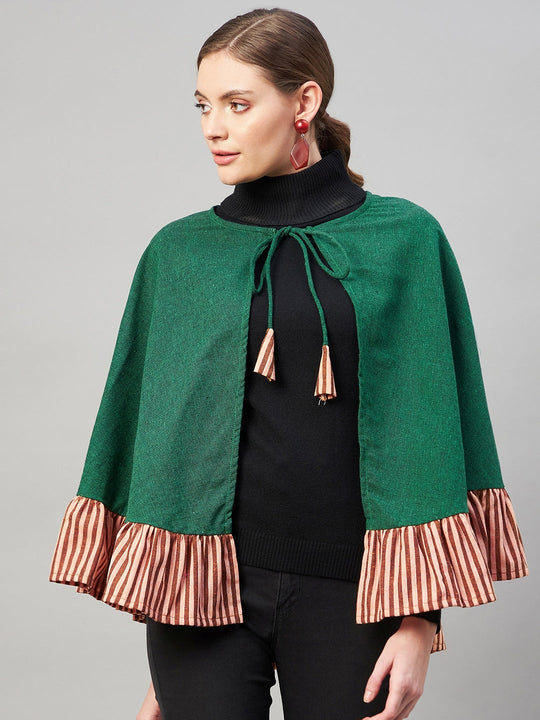 Green Handloom Short Poncho