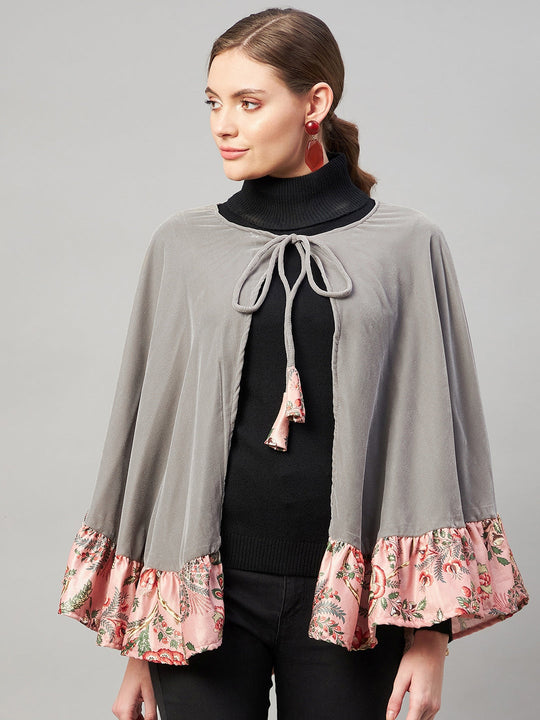 Grey Velvet Short Poncho