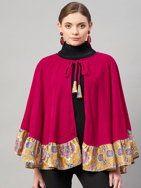 Magenta Velvet Short Poncho