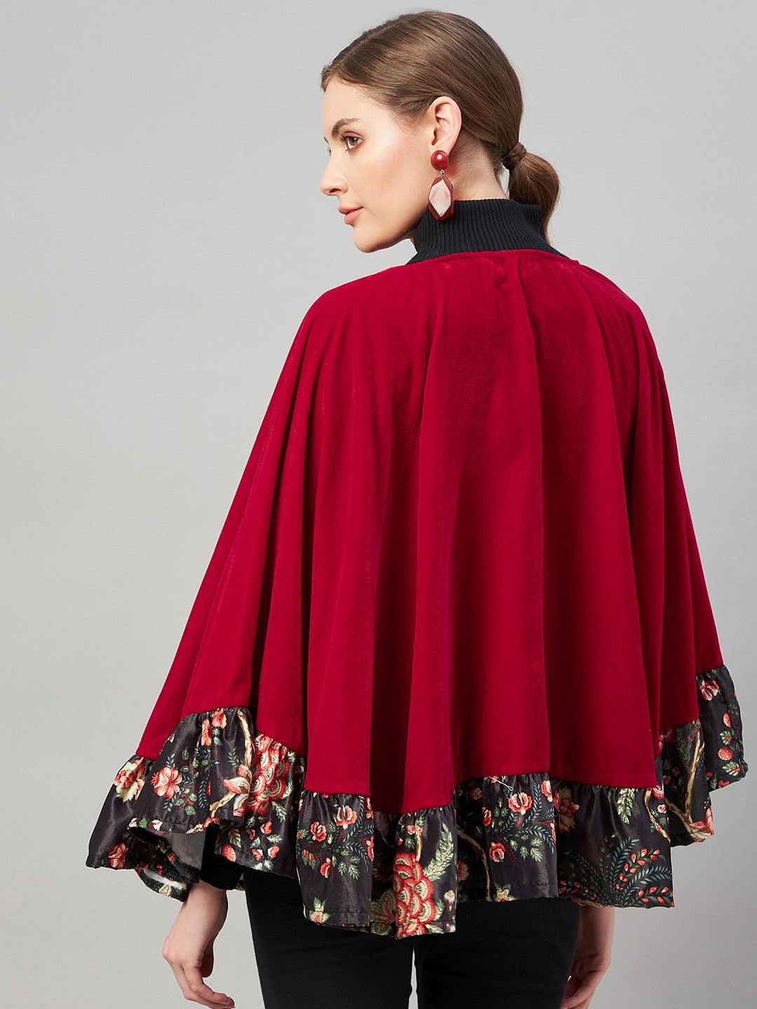 Maroon Velvet Short Poncho