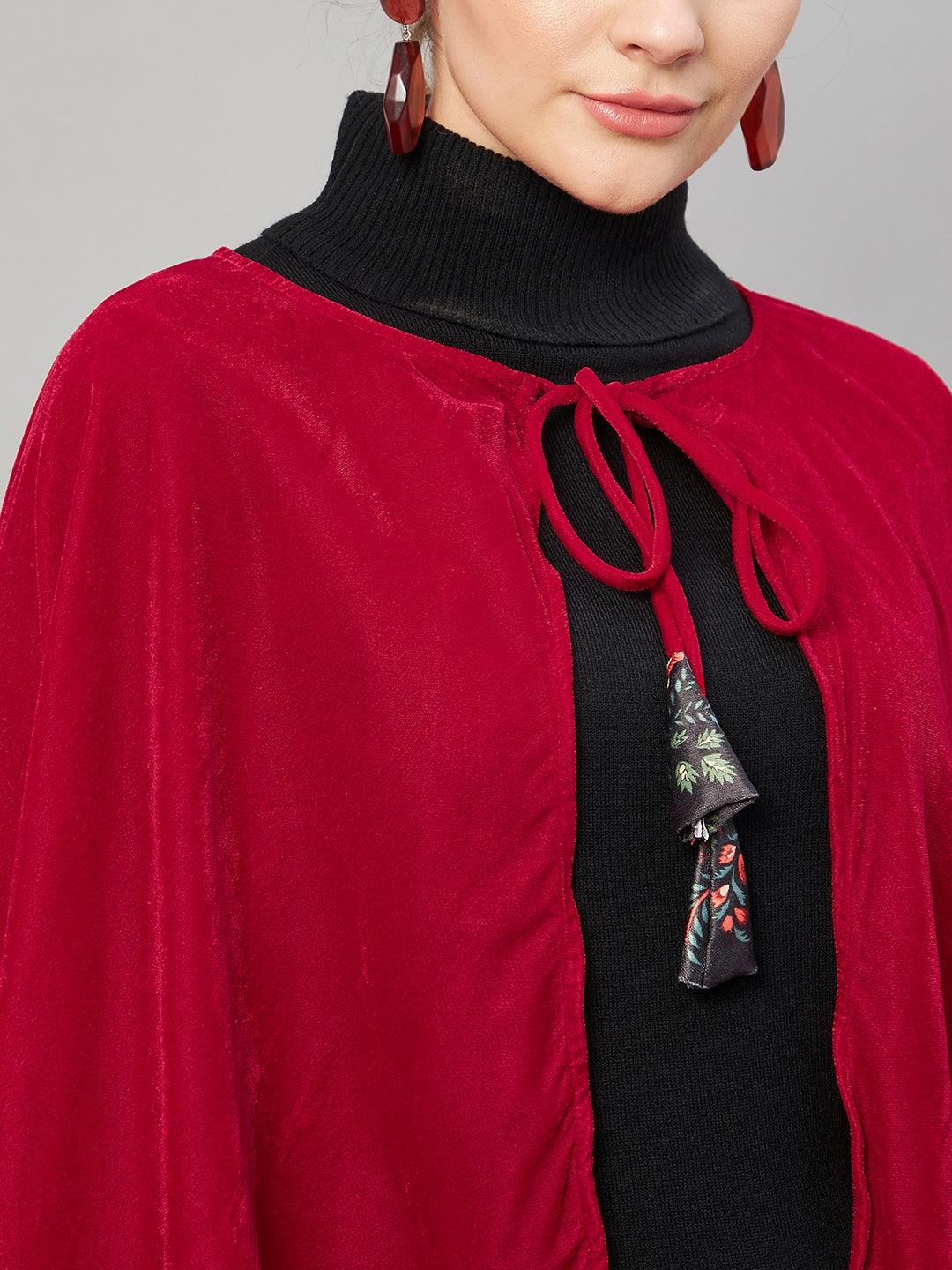 Maroon Velvet Short Poncho