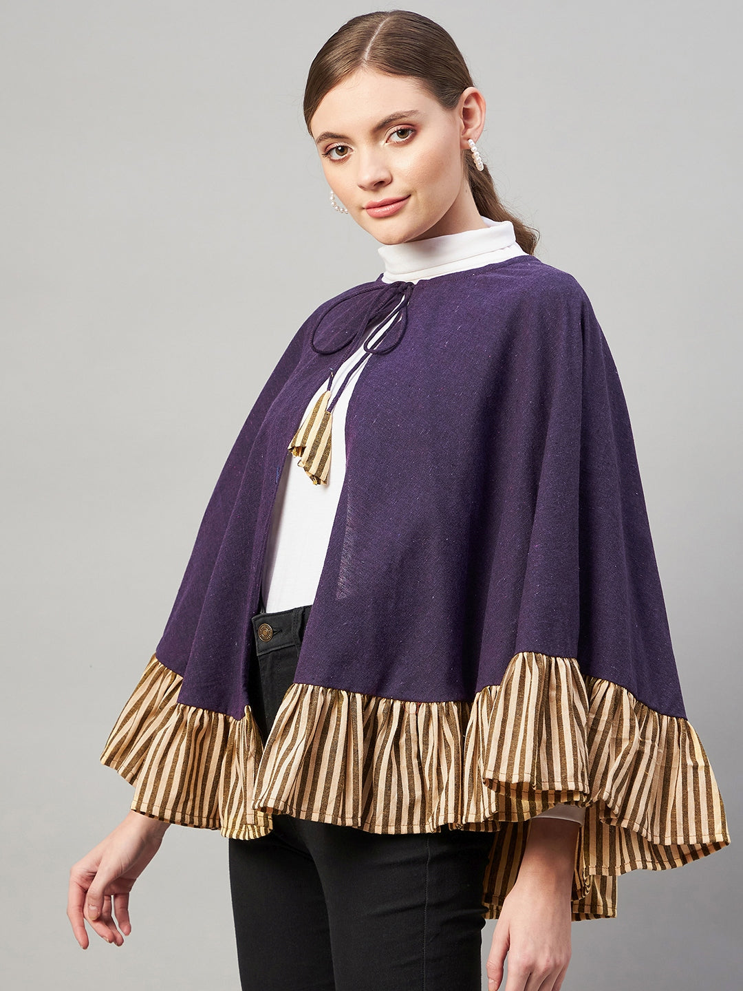 Purple Handloom Short Poncho