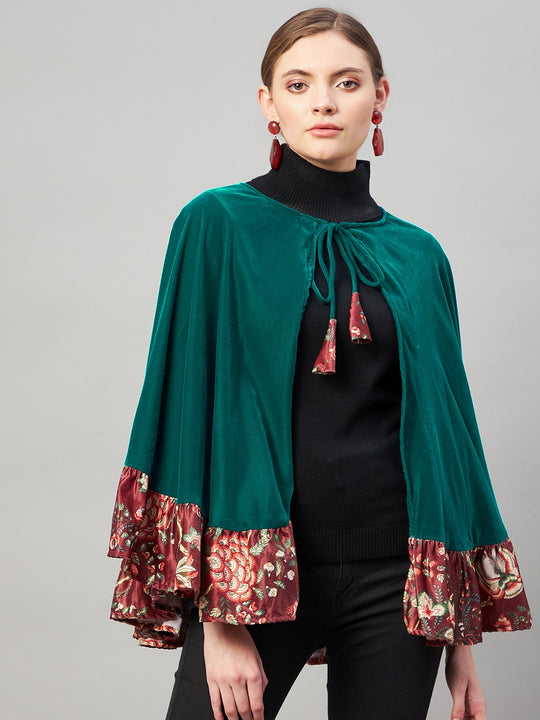Teal Green Velvet Short Poncho