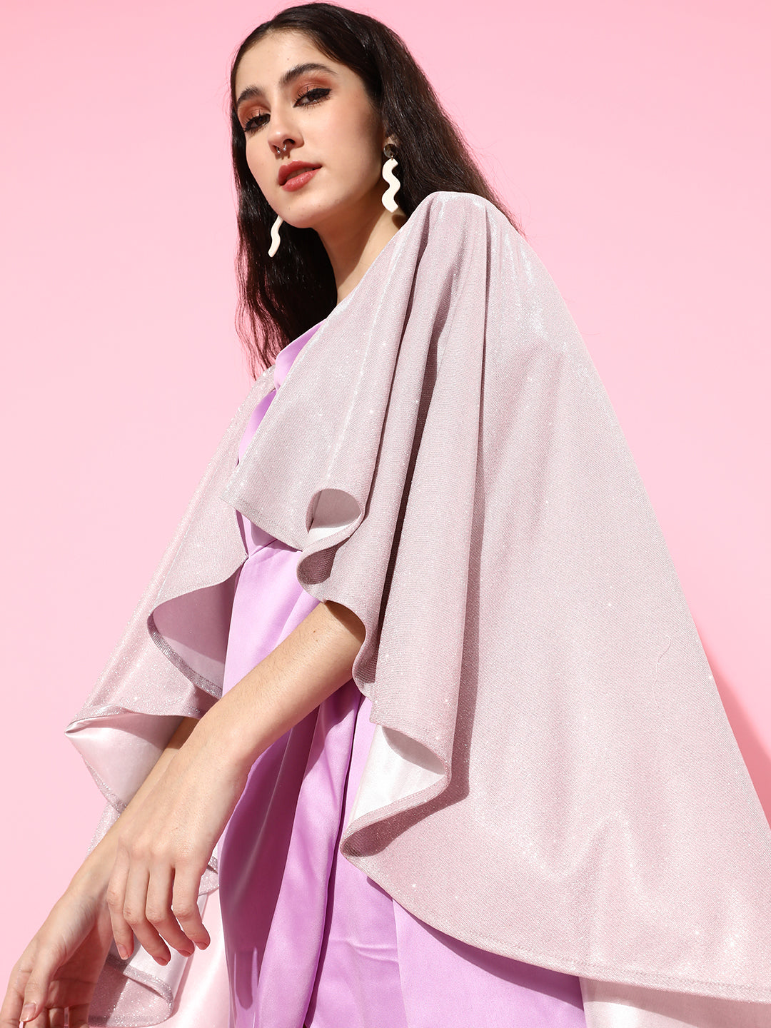 Assymetric Shimmer Cape - Pink