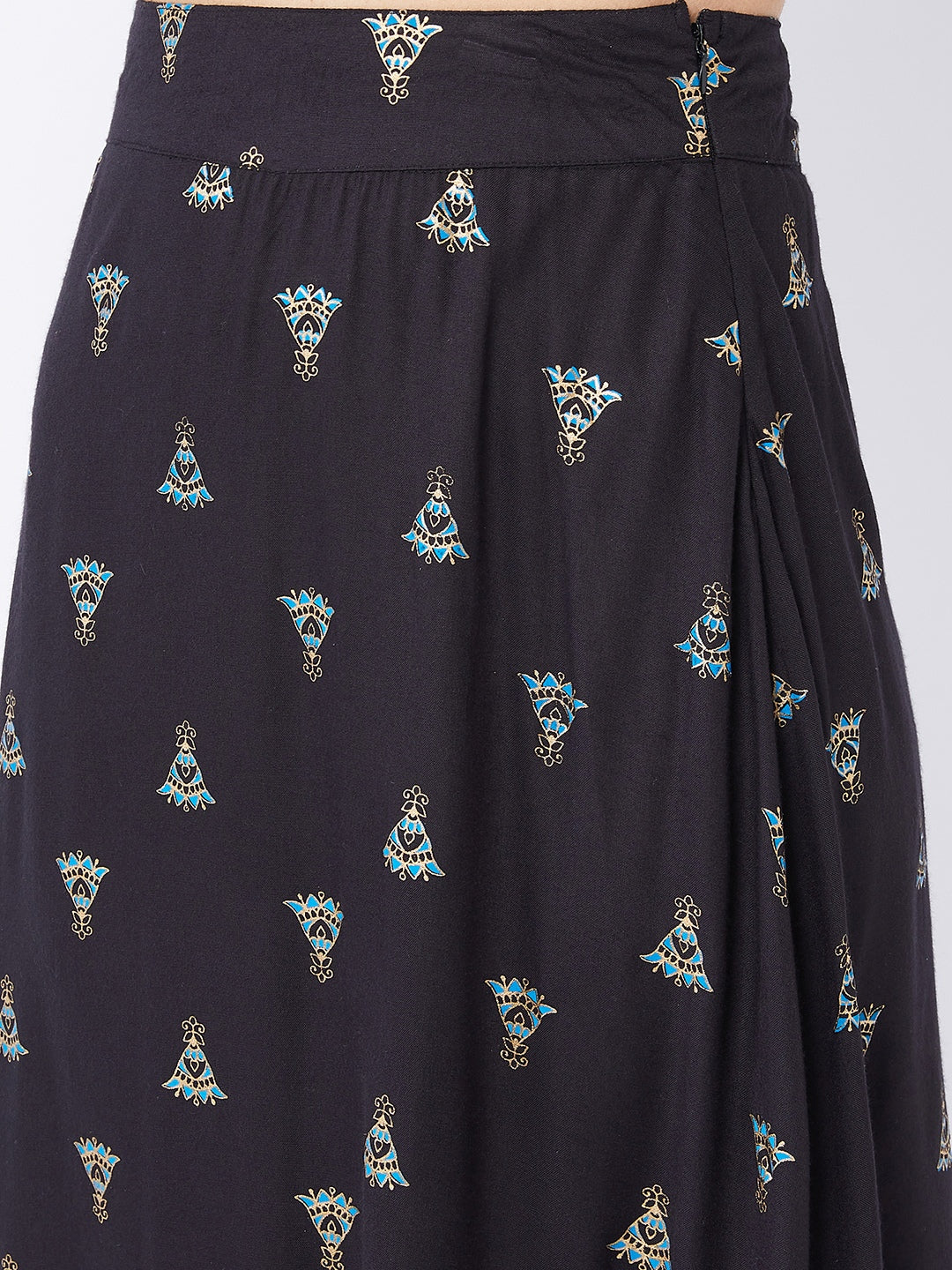Pitch Black Printed Side Slit Long Skirt