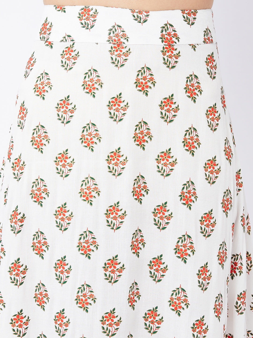 Pearl White Floral Print Long Skirt