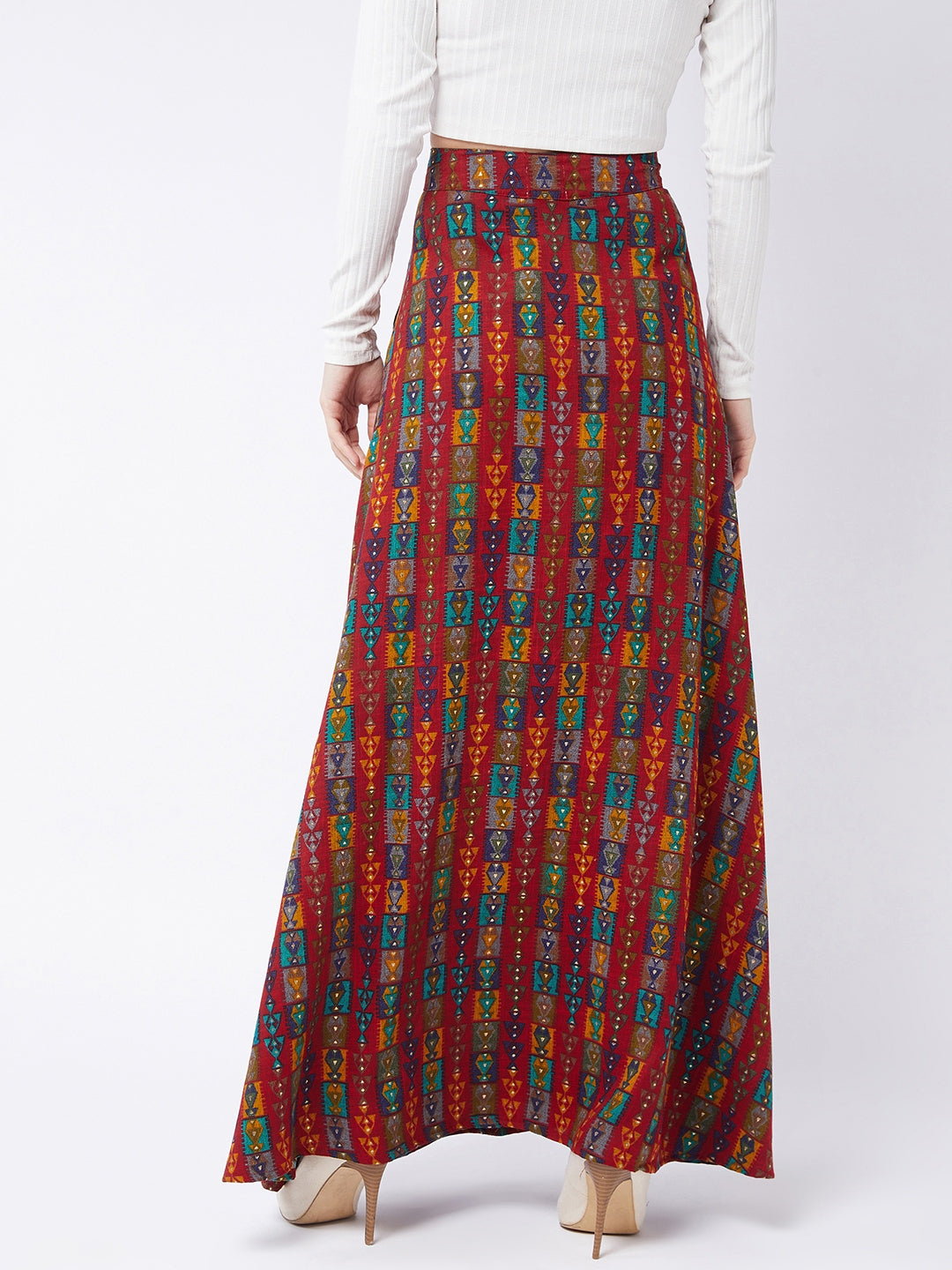 Red Abstract Printed Skirt