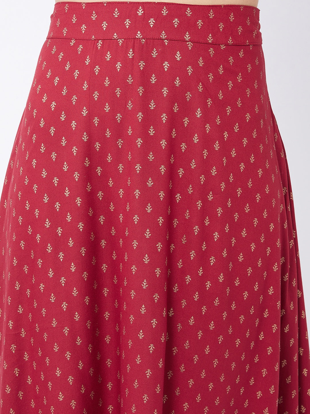 Carmine Pink Gold Print Long Skirt