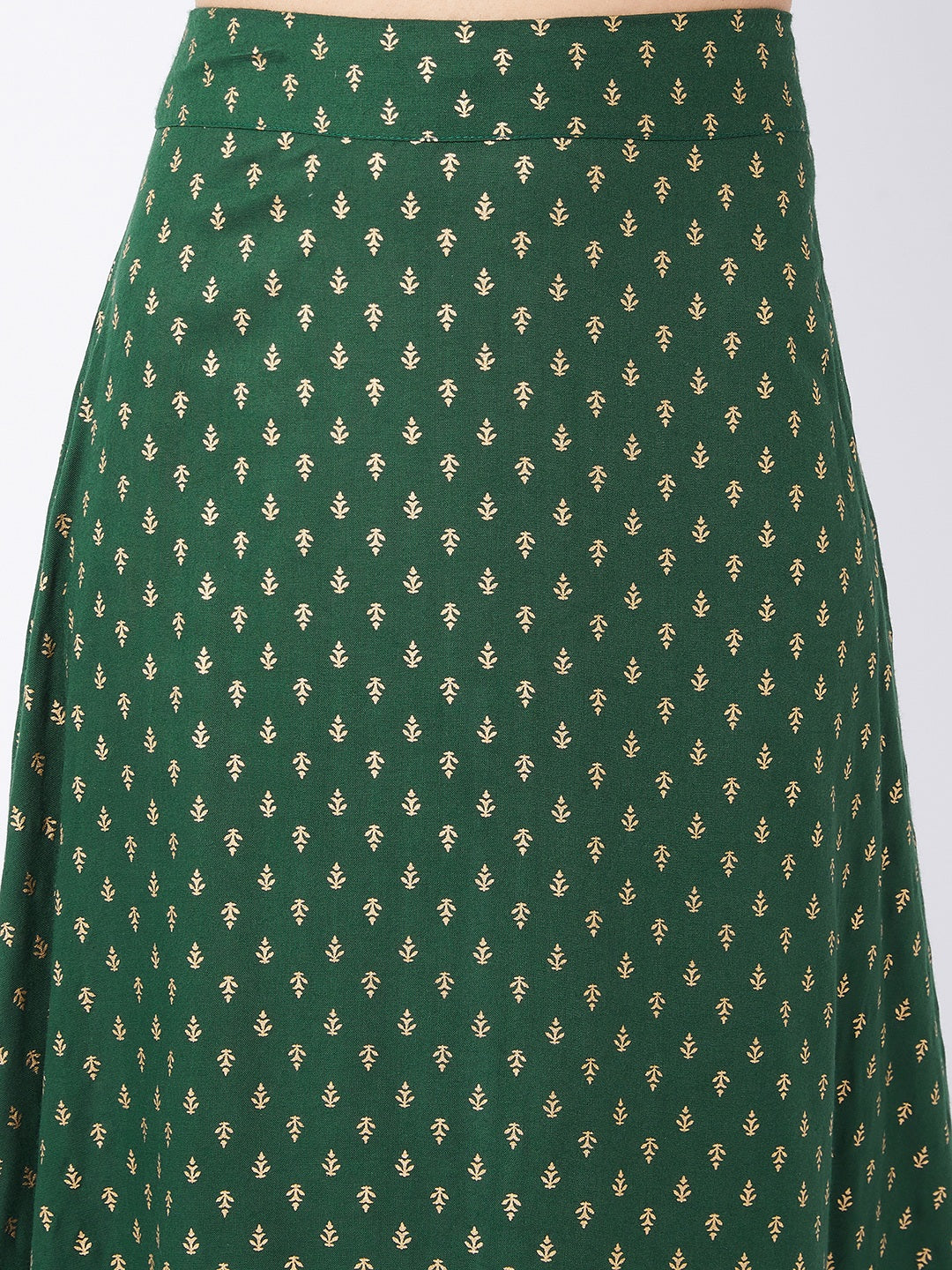 Forest Green Gold Print Long Skirt