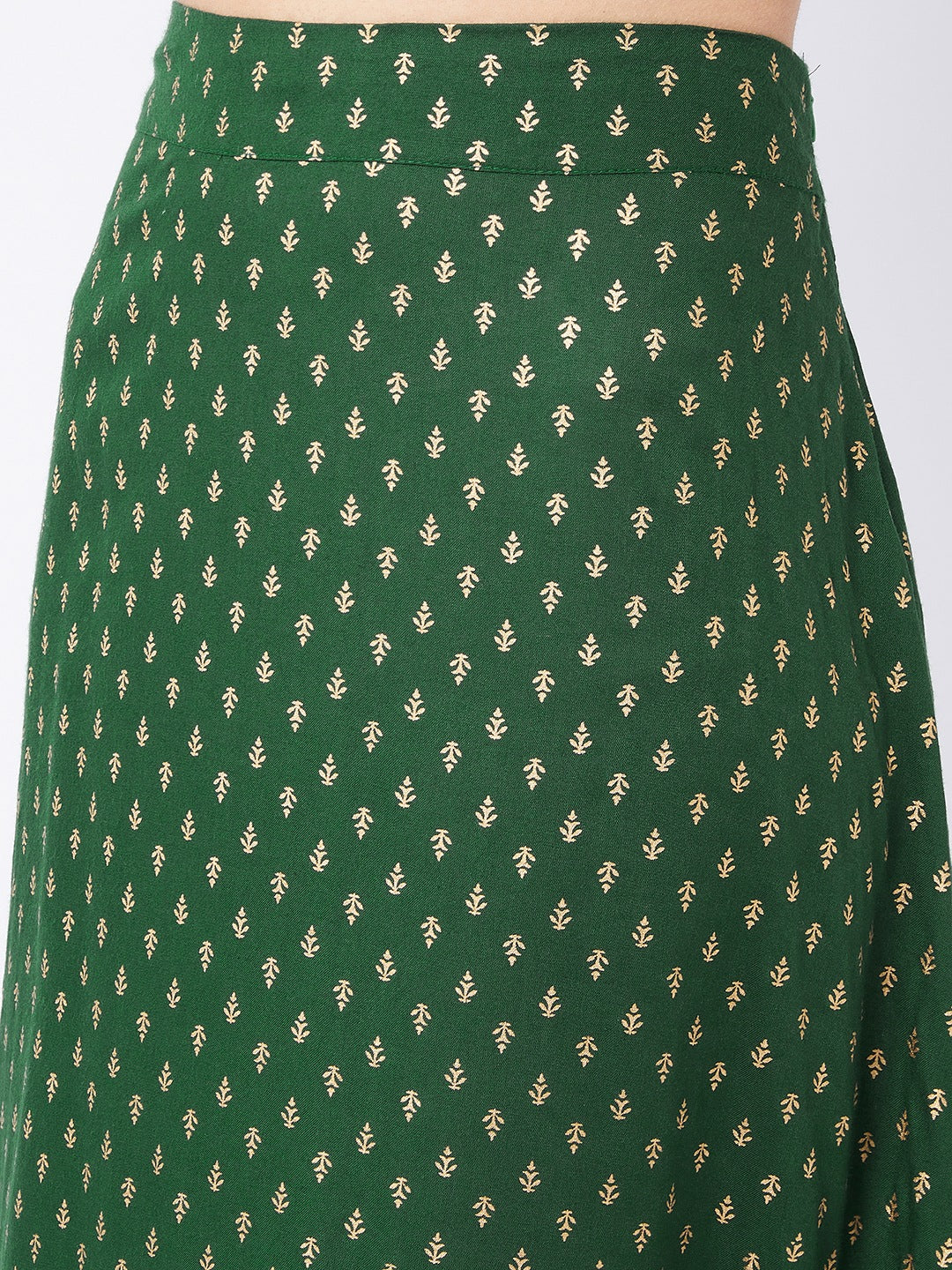 Forest Green Gold Print Long Skirt