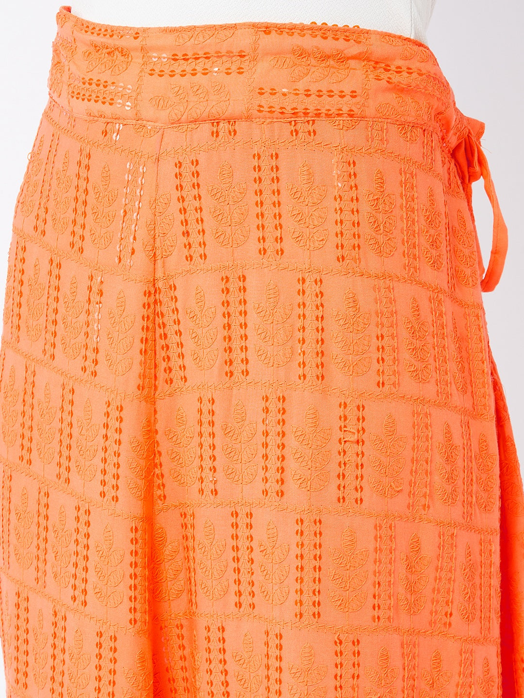 Peach Orange Chikankari Skirt