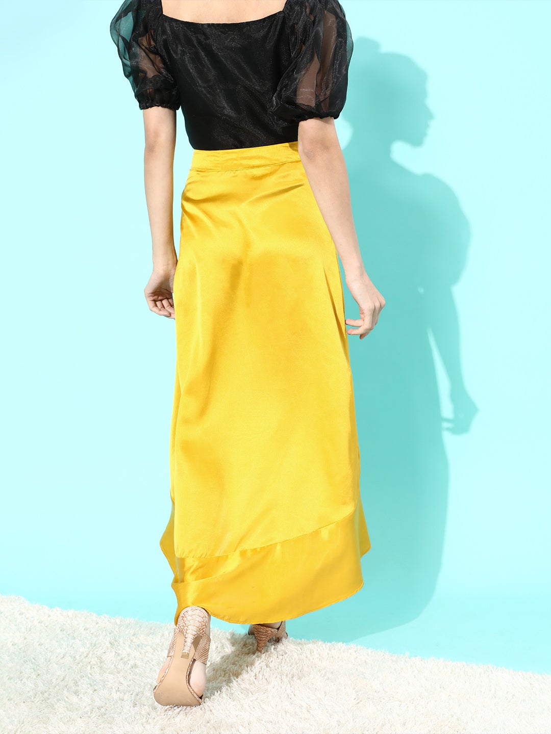 Yellow Asymmetrical Frill Satan Skirt