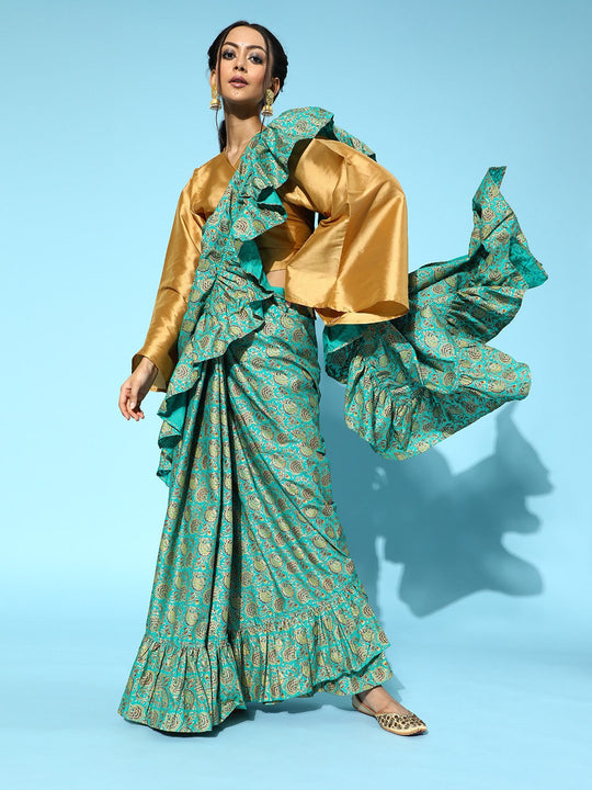 Green Gathered Saree