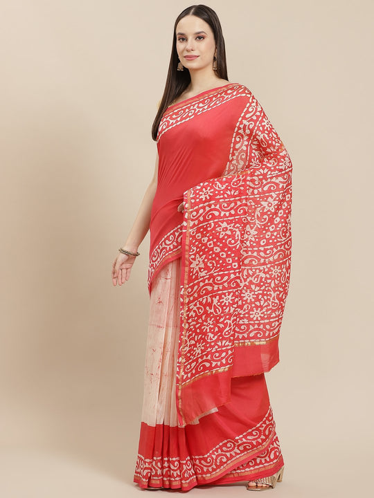 Block Printed Cream Saree