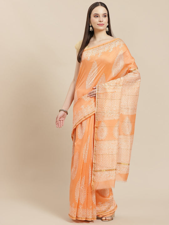 Cantaloupe Orange Saree