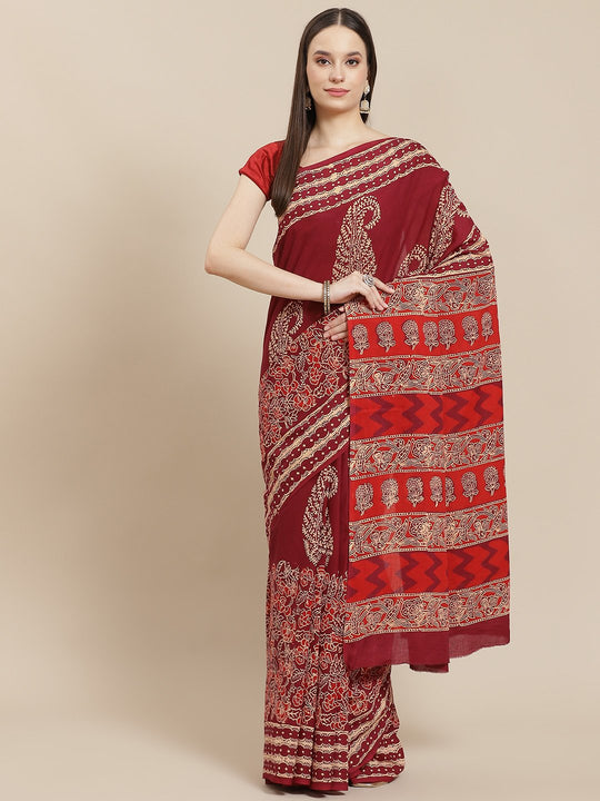 Block Printed Pink Saree