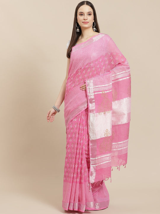 Block Printed Punch Pink Saree