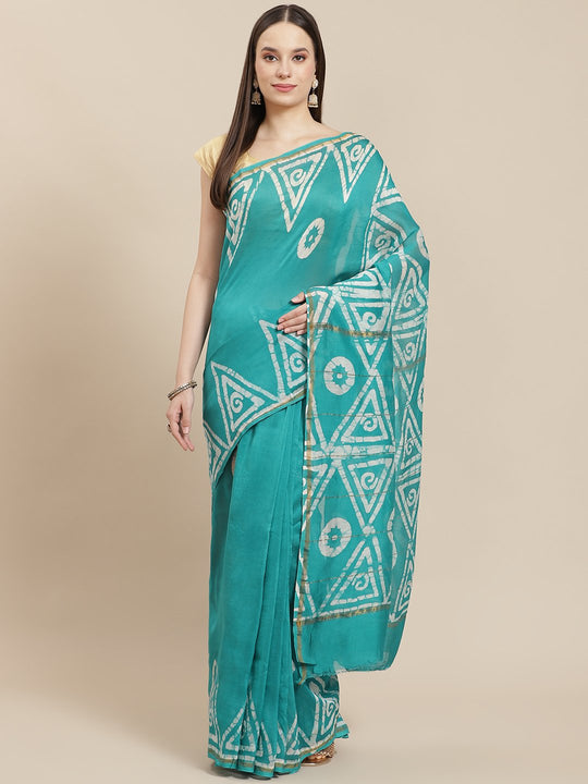 Arctic Green Batik Work Saree