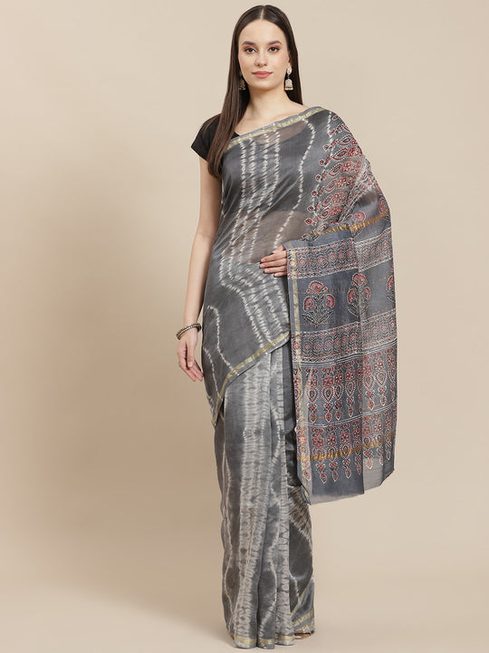 Block Printed Slate Saree