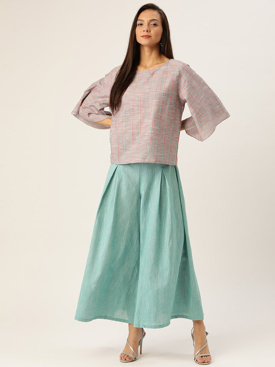 GREEN HANDLOOM TOP BOTTOM SET