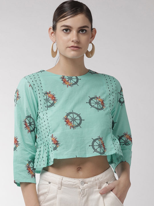 Blue Wheel Crop Top