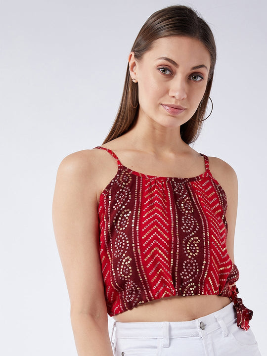 Red Bandhani Crop Top