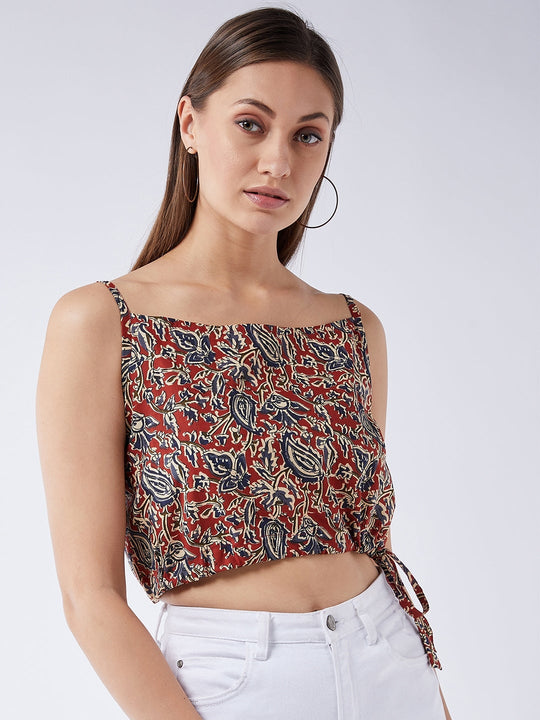 Maroon Kalamkari Strappy Crop Top