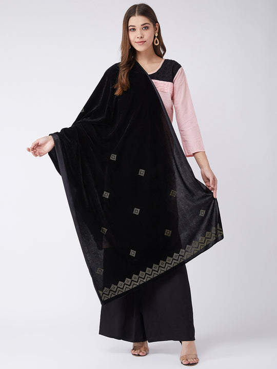 Black Velvet Shawl with Faux Crystals