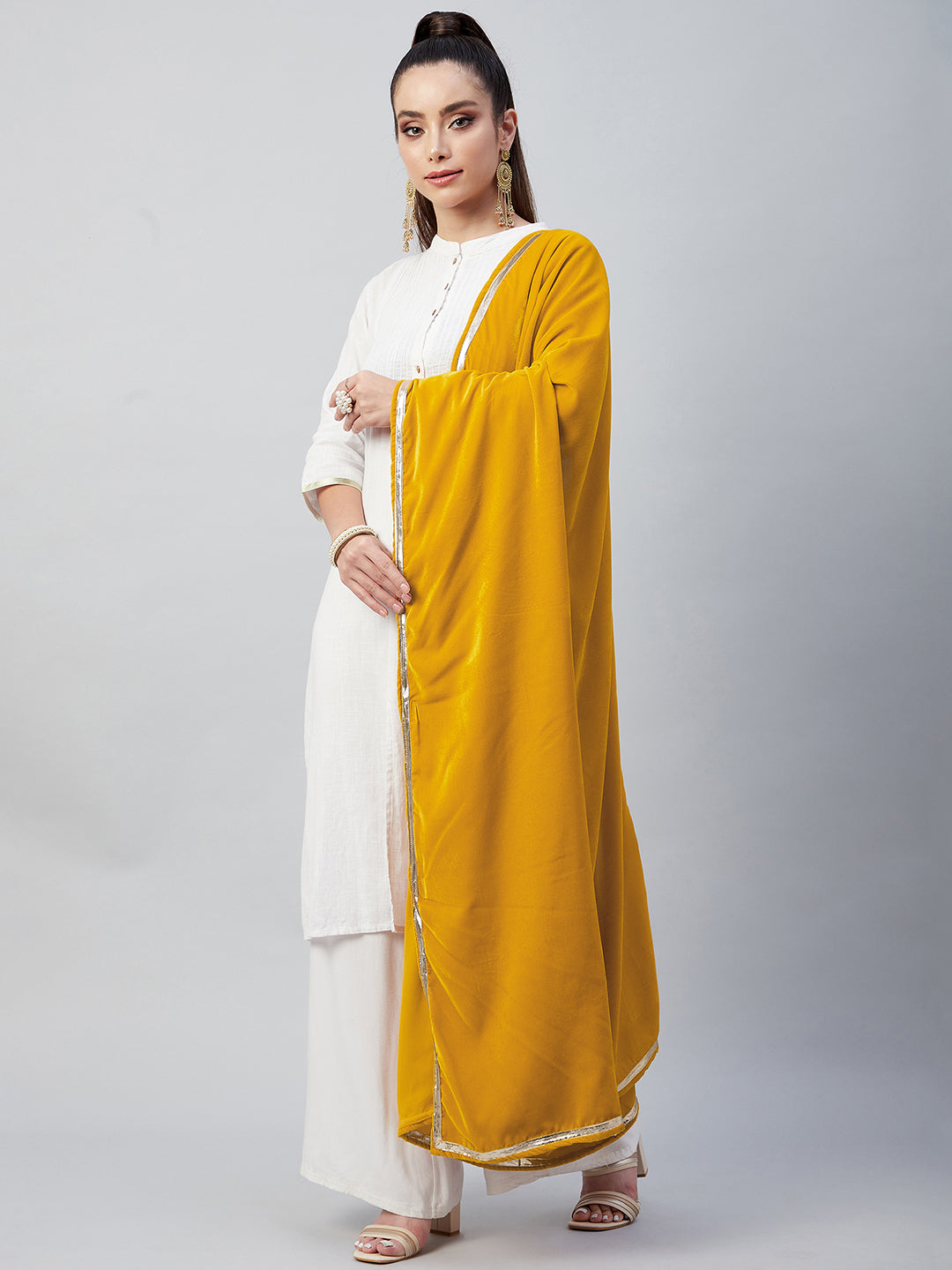 Mustard Solid Velvet Shawl