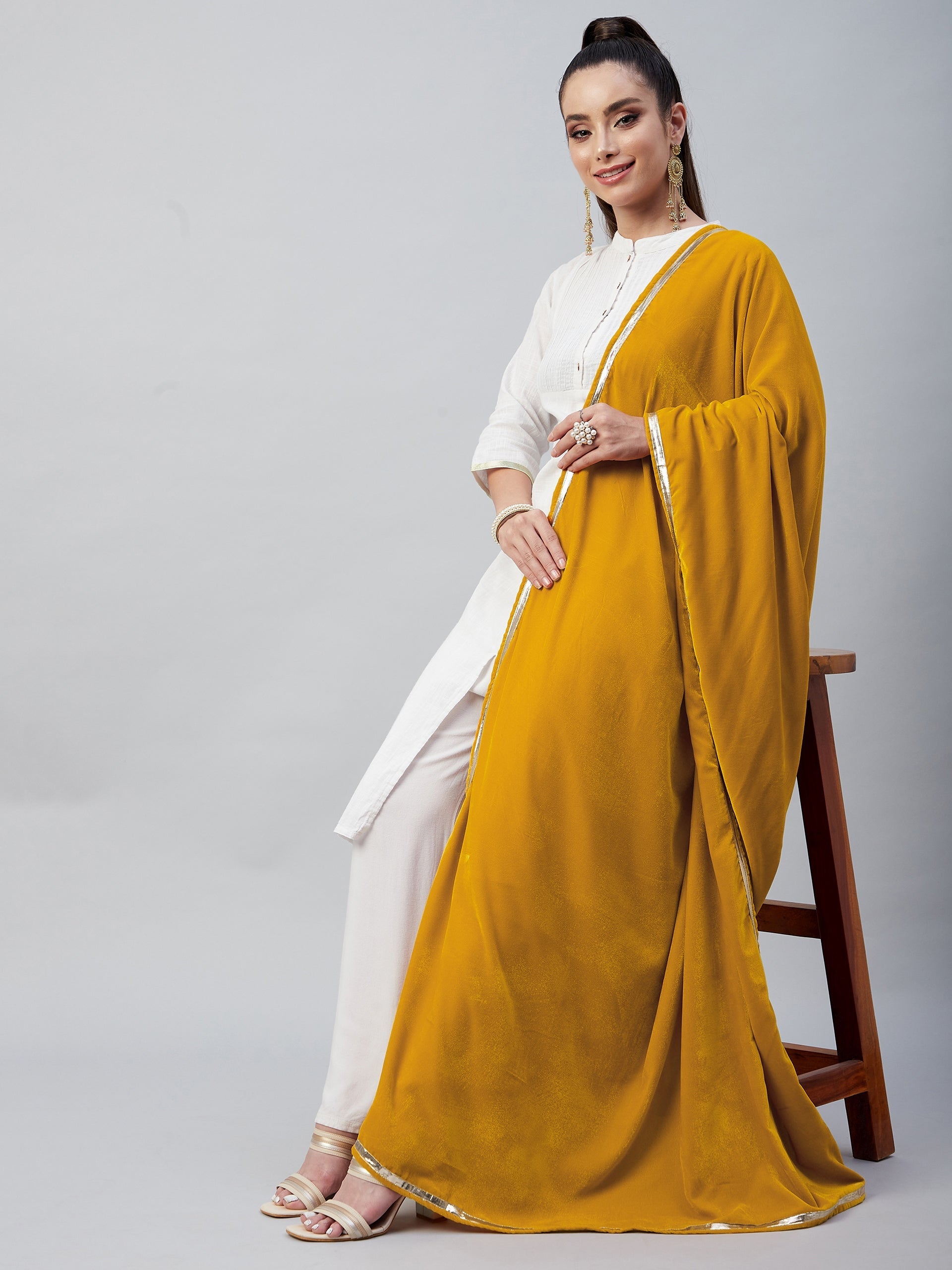Mustard Solid Velvet Shawl