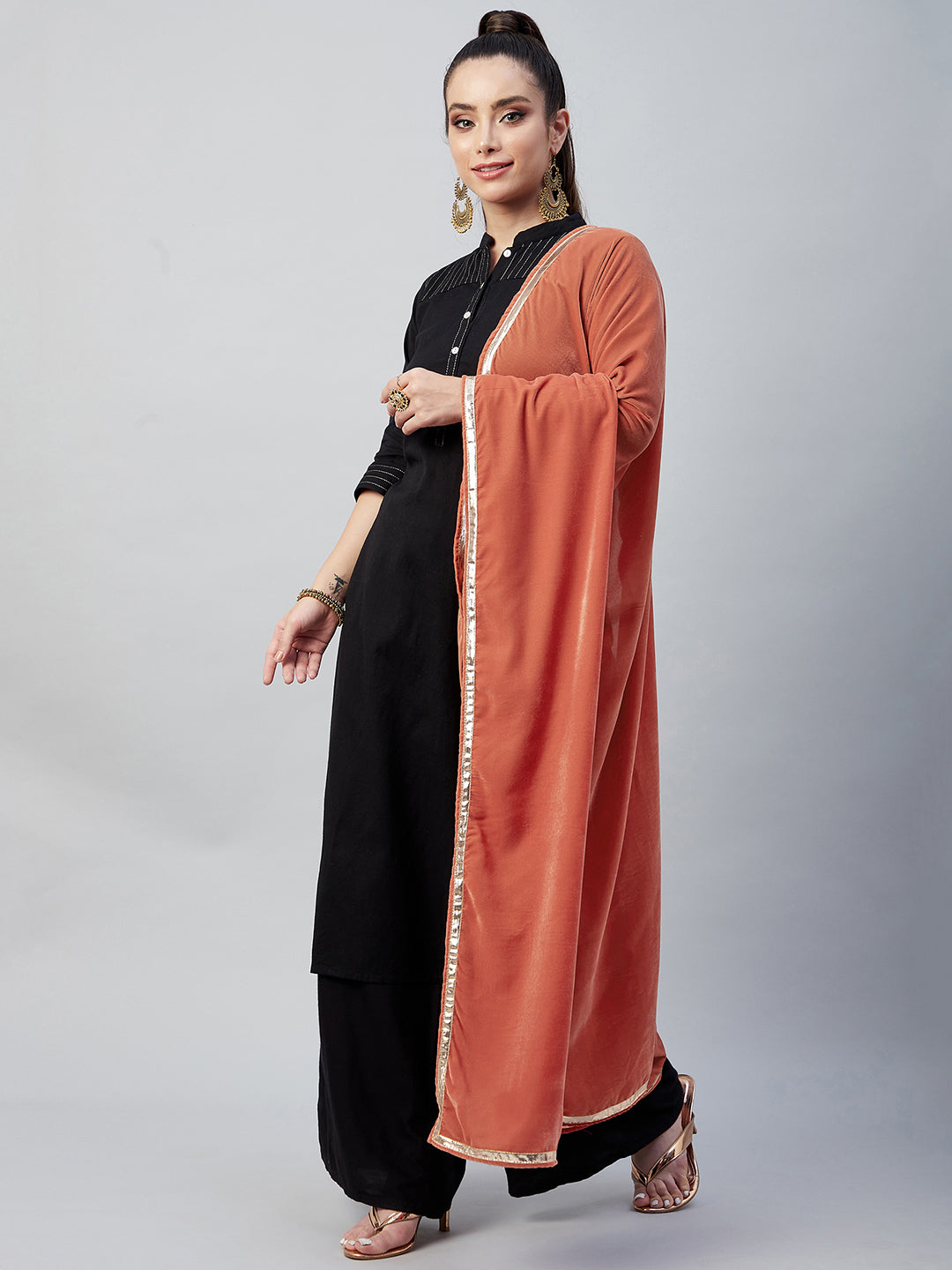 Rust Solid Velvet Shawl