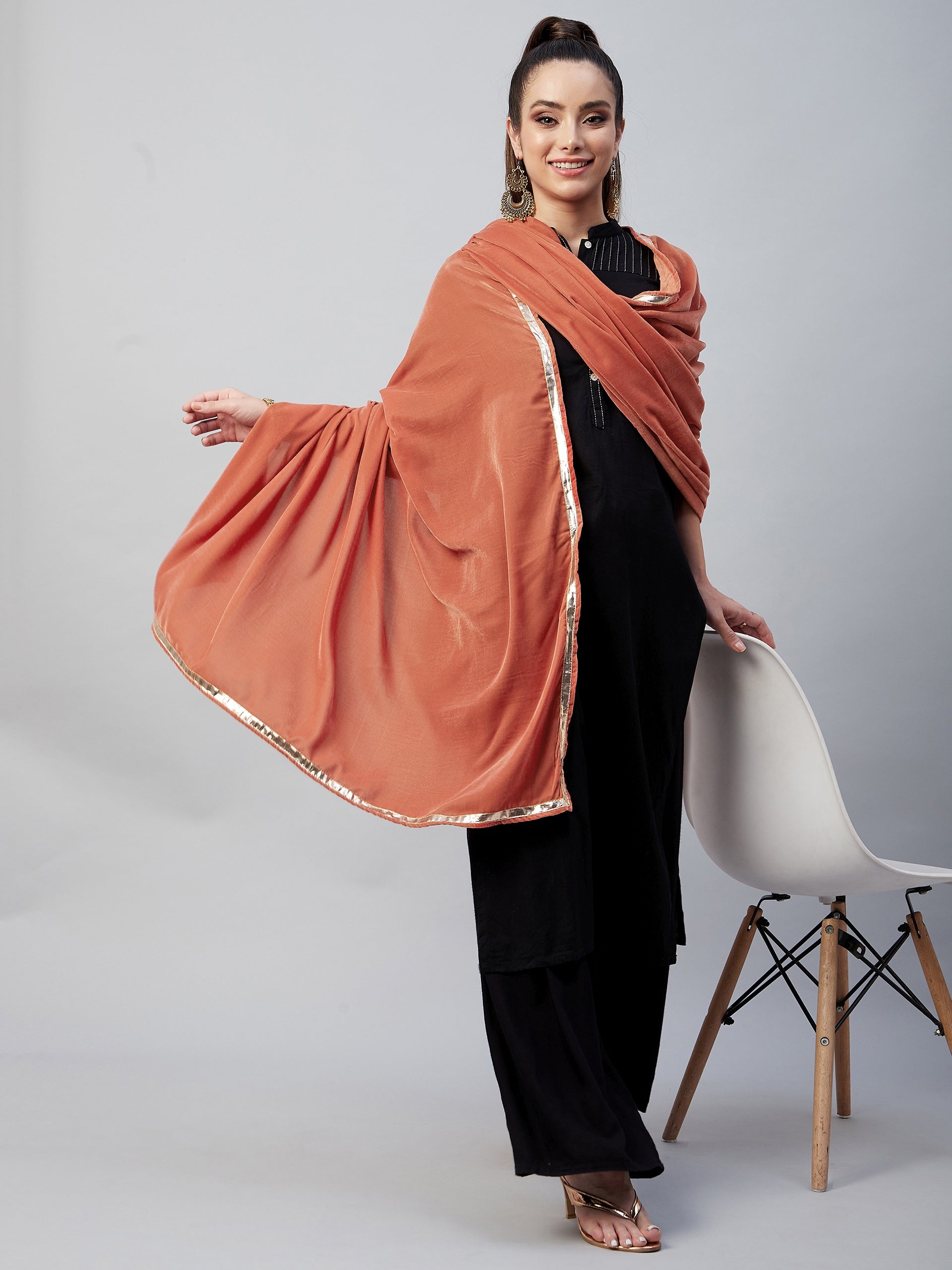 Rust Solid Velvet Shawl