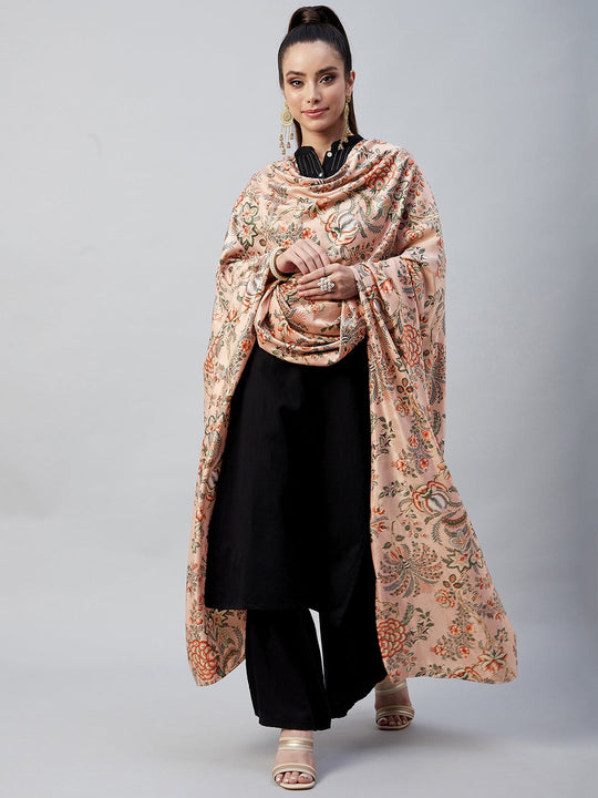 Peach Printed Velvet Shawl
