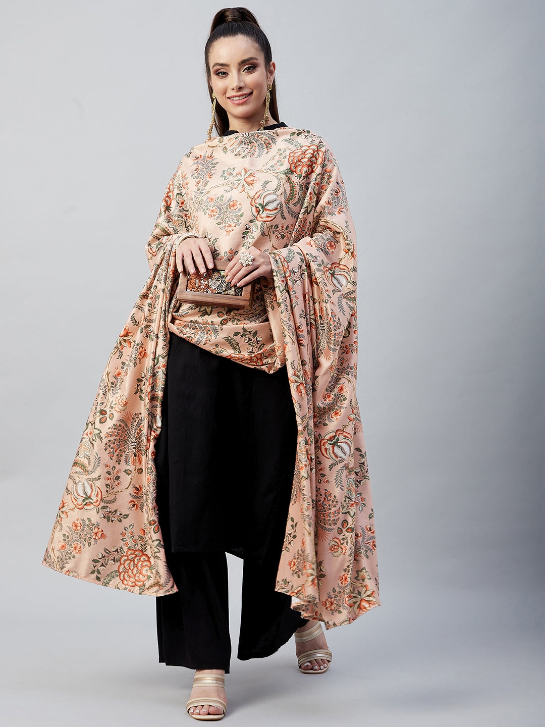 Peach Printed Velvet Shawl