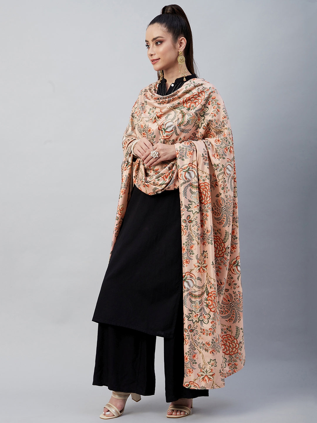 Peach Printed Velvet Shawl