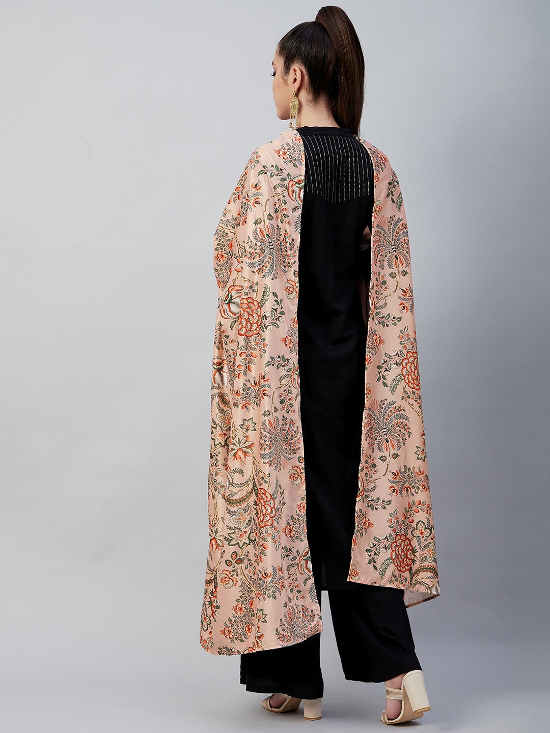 Peach Printed Velvet Shawl