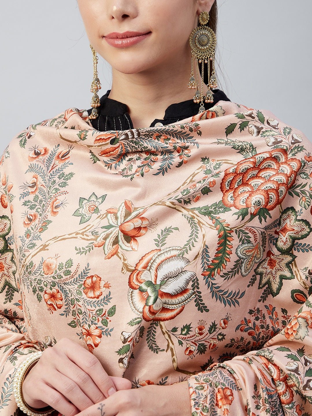 Peach Printed Velvet Shawl