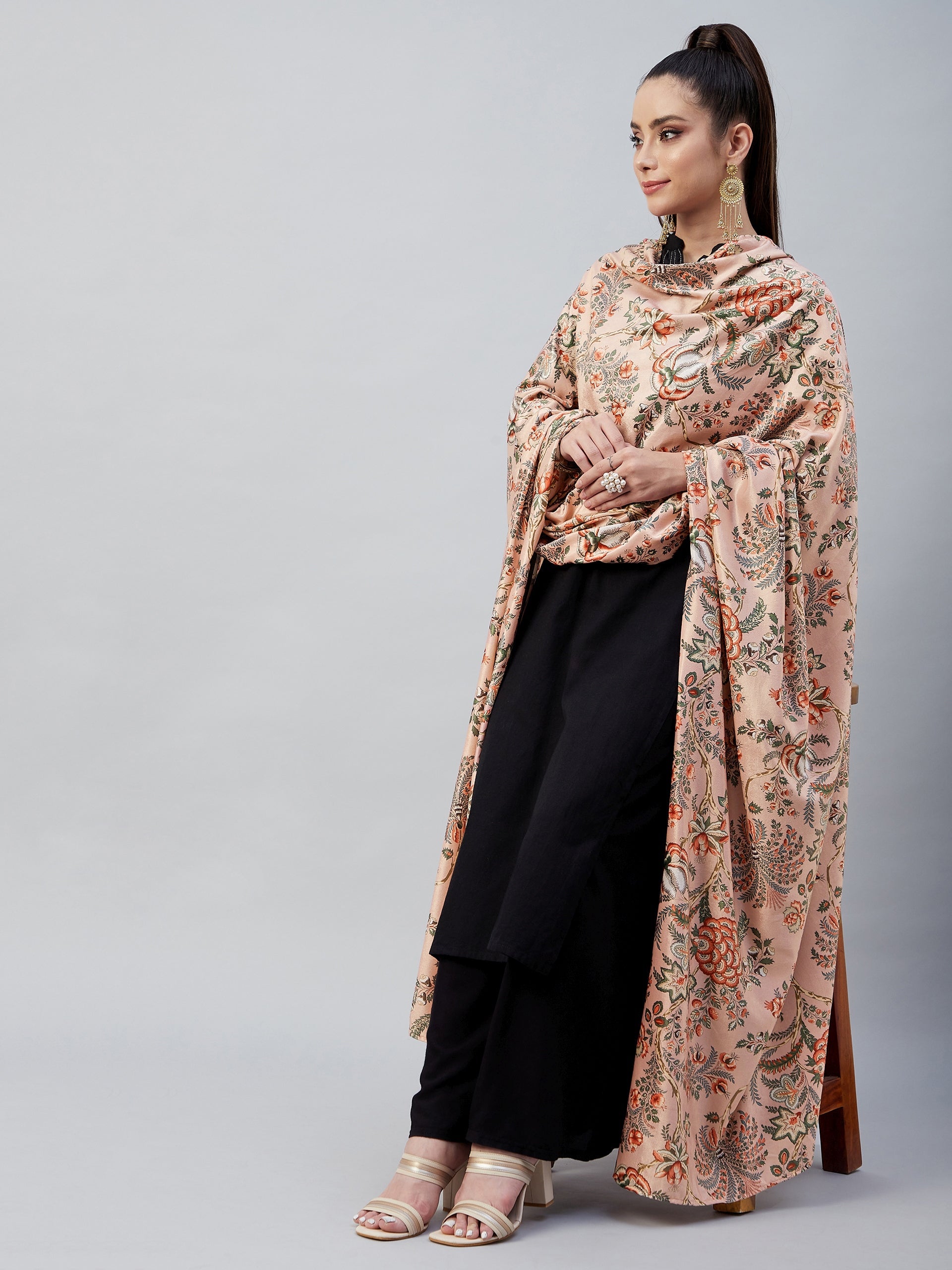 Peach Printed Velvet Shawl