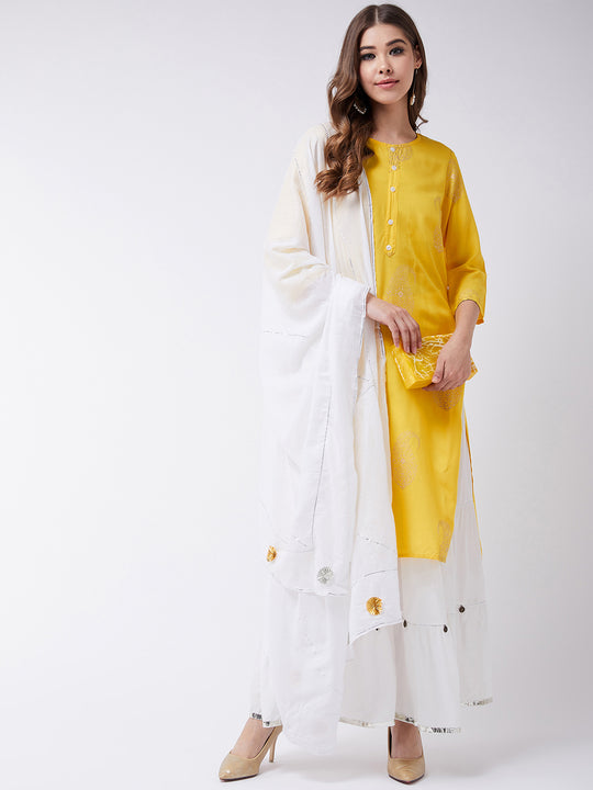 Yellow Kurta With Skirt and Dupatta