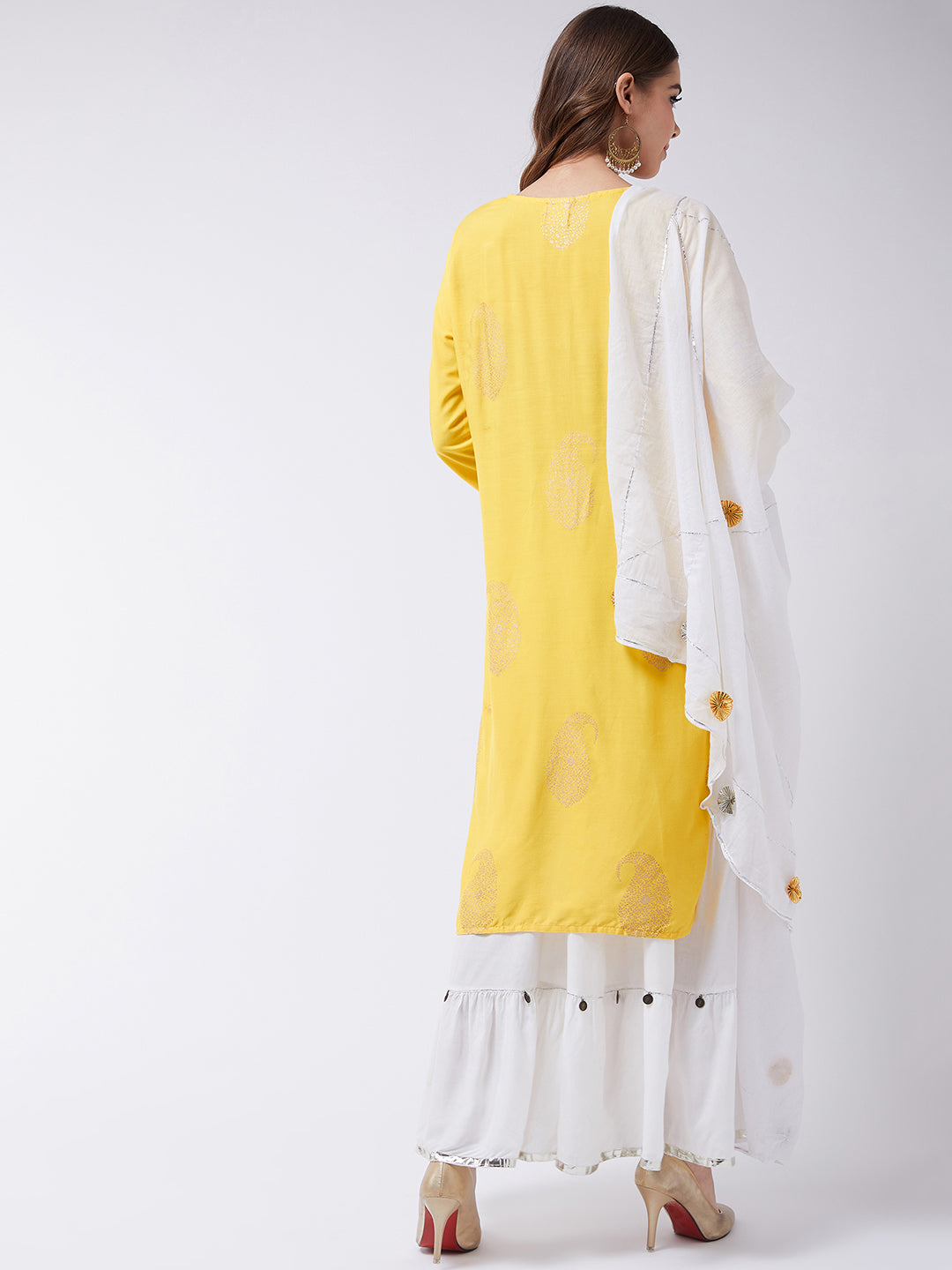 Yellow Kurta With Skirt and Dupatta