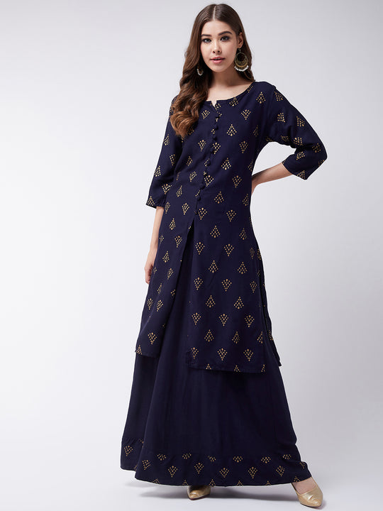Navy Blue Kurta With Skirt